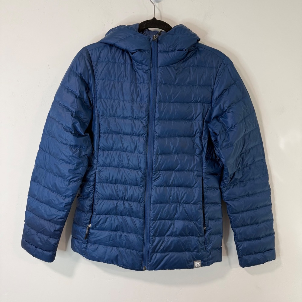 REI Co-op Womens 650 Down Hoodie Jacket Medium Blue Puffer Coat Full Zip